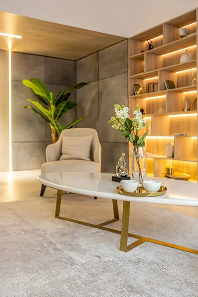 Modern Interior Design Living Area Studio Apartment Warm Soft Colors — Stock Photo, Image