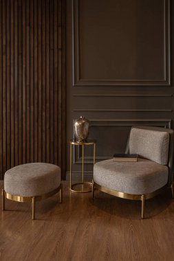 chic modern design of a dark expensive interior of a luxurious cozy apartment