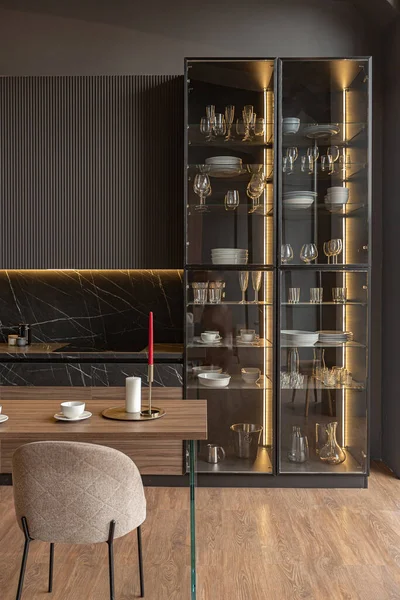 Área Cocina Elegante Interior Caro Una Casa Lujo Con Diseño — Foto de Stock