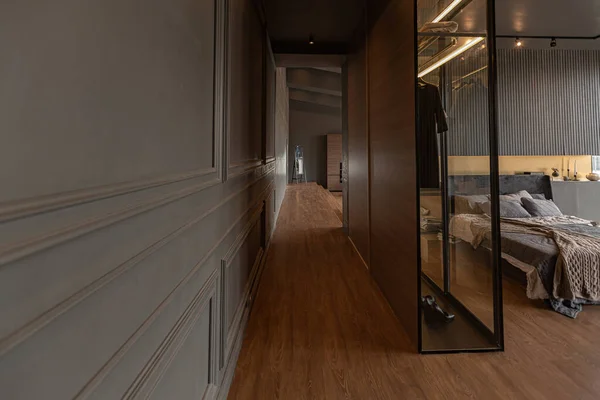 Chic Modern Design Dark Expensive Interior Luxurious Cozy Apartment — Fotografia de Stock