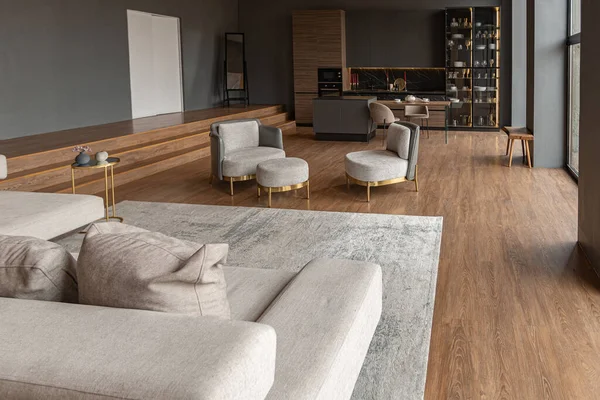 Chic Modern Design Dark Expensive Interior Luxurious Cozy Apartment — Zdjęcie stockowe
