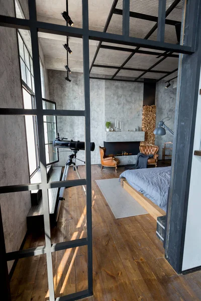 Monolocale Lusso Con Layout Gratuito Stile Loft Colori Scuri Elegante — Foto Stock