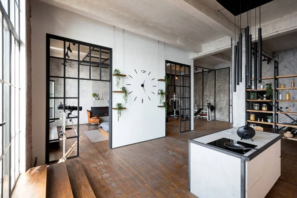 Studio Luxe Avec Aménagement Gratuit Dans Style Loft Aux Couleurs — Photo