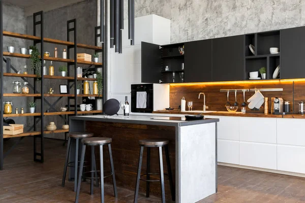 Luxus Studio Apartment Mit Einem Freien Layout Loft Stil Dunklen — Stockfoto