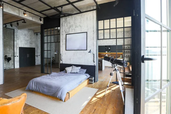 Lyx Studio Lägenhet Med Gratis Layout Loft Stil Mörka Färger — Stockfoto