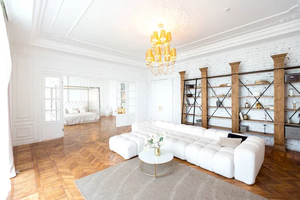Modernes Interieur Einer Luxuriösen Großen Hellen Zwei Zimmer Wohnung Weiße — Stockfoto