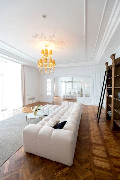 Modern Interior Luxurious Large Bright Two Room Apartment White Walls — Stock Photo, Image