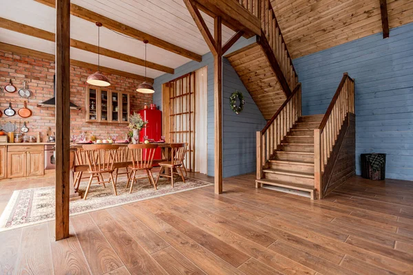 Cozy All Wooden Interior Country House Wooden Design Spacious Living — Stock Photo, Image