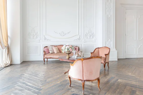 Estilo Barroco Real Luxuoso Interior Elegante Grande Sala Branco Extra — Fotografia de Stock