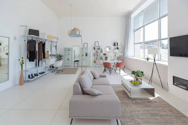 Gezellige Luxe Modern Interieur Van Een Studio Appartement Extra Witte — Stockfoto