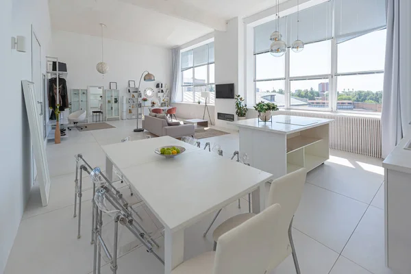 Cozy Luxury Modern Interior Design Studio Apartment Extra White Colors — Stock Photo, Image