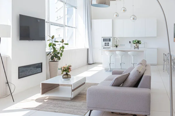 Luxo Acolhedor Design Interiores Moderno Apartamento Estúdio Cores Extra Brancas — Fotografia de Stock