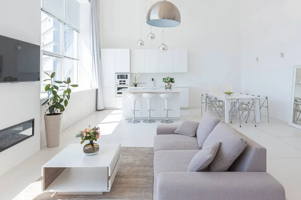 Acogedor Diseño Interior Moderno Lujo Apartamento Estudio Colores Blanco Extra — Foto de Stock