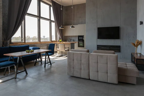 Modern Minimalistik Abu Abu Gelap Gaya Apartemen Studio Desain Interior — Stok Foto