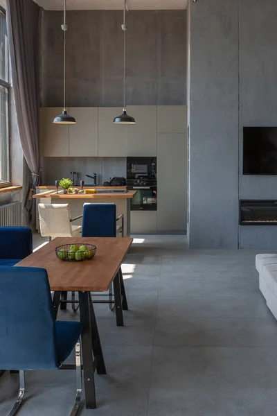 Modern Minimalistic Dark Gray Loft Style Studio Apartment Interior Design — Stock Photo, Image