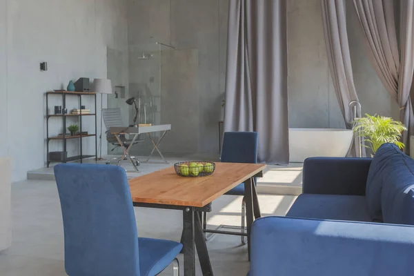 Moderne Minimalistische Dunkelgraue Loft Stil Studio Wohnung Inneneinrichtung Küche Sitzecke — Stockfoto