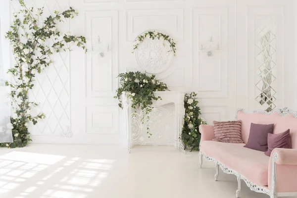 Luxus Kényes Belső Tér Nappali Hálószoba Világos Színekben Drága Elegáns — Stock Fotó