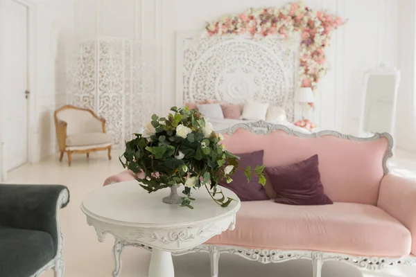 Interior Delicado Lujo Sala Estar Dormitorio Colores Claros Con Muebles —  Fotos de Stock