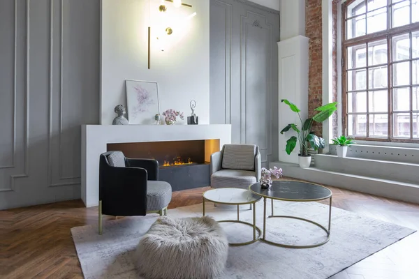 Interior Minimalis Dari Sebuah Apartemen Rencana Terbuka Ultra Modern Dengan — Stok Foto