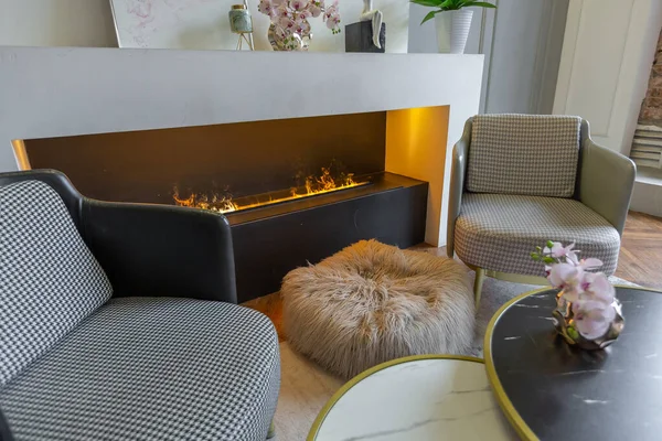 Interni Minimalisti Appartamento Ultra Moderno Open Space Con Pareti Bianche — Foto Stock