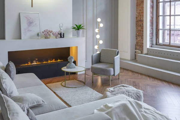 Interni Minimalisti Appartamento Ultra Moderno Open Space Con Pareti Bianche — Foto Stock