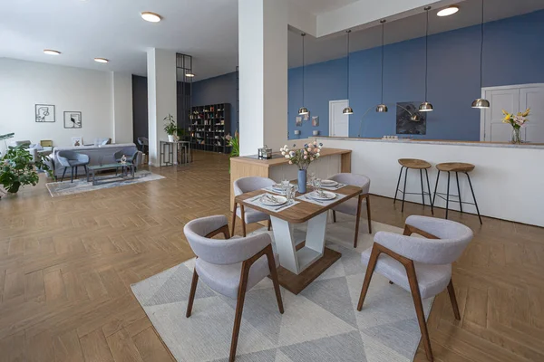 Design Interiores Moderno Minimalista Enorme Apartamento Brilhante Com Plano Aberto — Fotografia de Stock