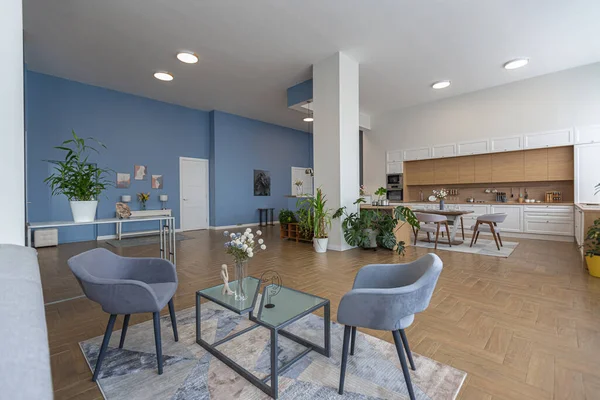 Minimalist Modern Interior Design Huge Bright Apartment Open Plan Scandinavian — Stock Photo, Image