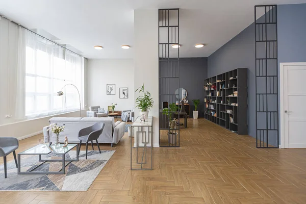 Design Intérieur Moderne Minimaliste Immense Appartement Lumineux Avec Plan Ouvert — Photo