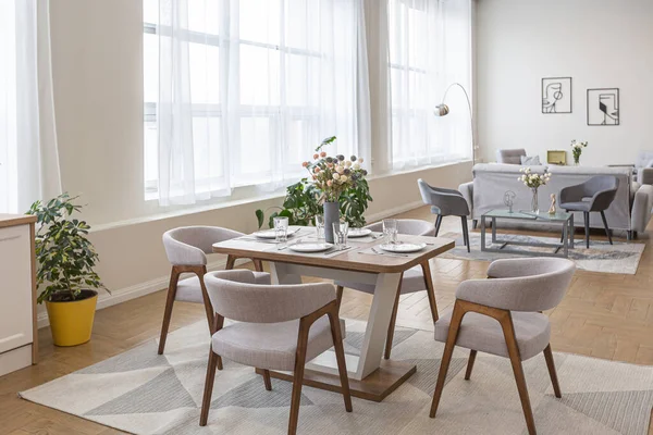 Dinnig Zona Cucina Minimalista Interior Design Moderno Enorme Appartamento Luminoso — Foto Stock