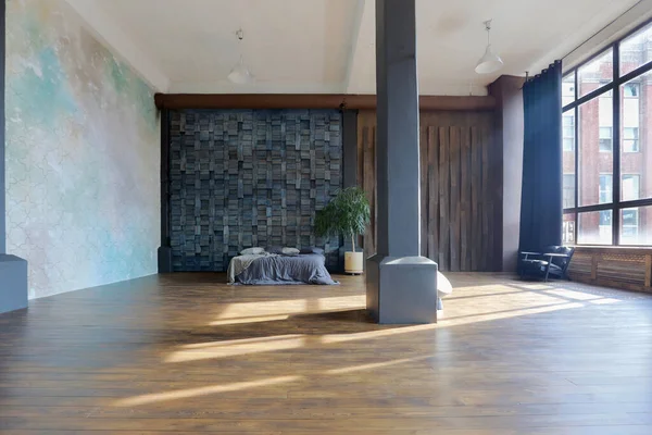 Dark Interior Modern Stylish Huge Open Plan Loft Style Studio — Stock Photo, Image