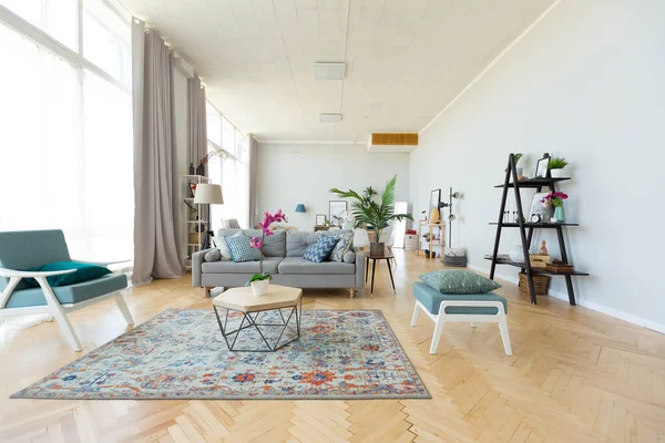 Diseño Interior Del Apartamento Estudio Estilo Escandinavo Una Amplia Habitación — Foto de Stock