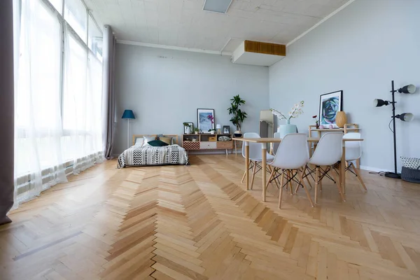 Design Interno Dello Studio Appartamento Stile Scandinavo Una Grande Stanza — Foto Stock