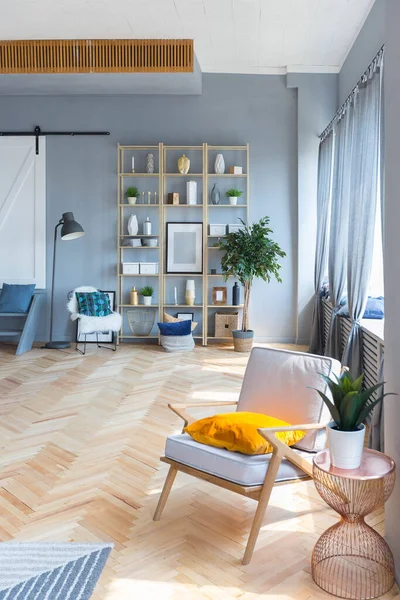 Elegante Criativo Moderno Interior Moda Espaçoso Estúdio Estilo Escandinavo Plano — Fotografia de Stock