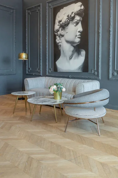 Interior Chique Quarto Estilo Renascentista Século Com Mobiliário Luxo Moderno — Fotografia de Stock