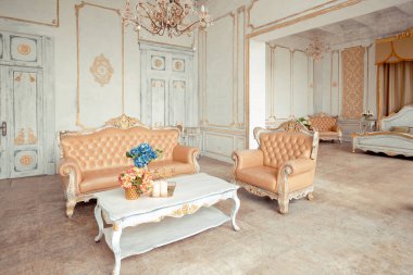 Barok tarzı duvarlarında altın süslemeler ve altın boyalı lüks mobilyalarla çok zengin bir daire..