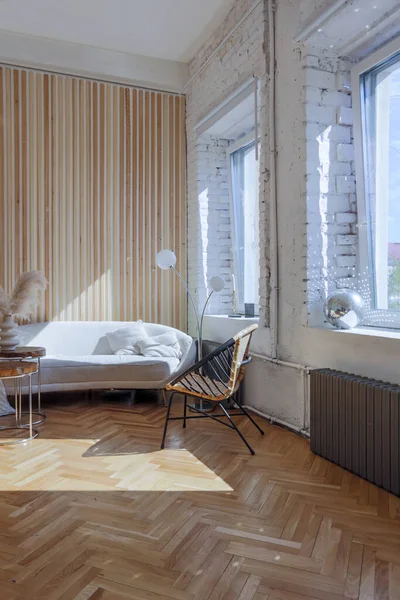 Design Intérieur Moderne Luxueux Salon Spacieux Avec Des Éléments Bois — Photo