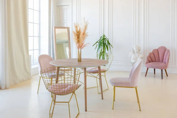 Delicada Acogedora Luz Interior Sala Estar Con Muebles Modernos Elegantes — Foto de Stock