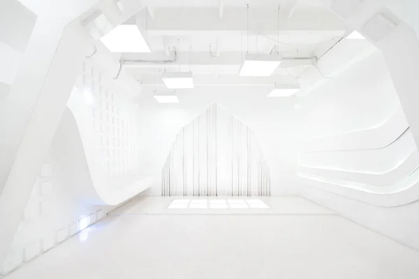 Abstract Futuristic Empty Room Interior White Illumination Style Spaceship Geometric — Stock Photo, Image