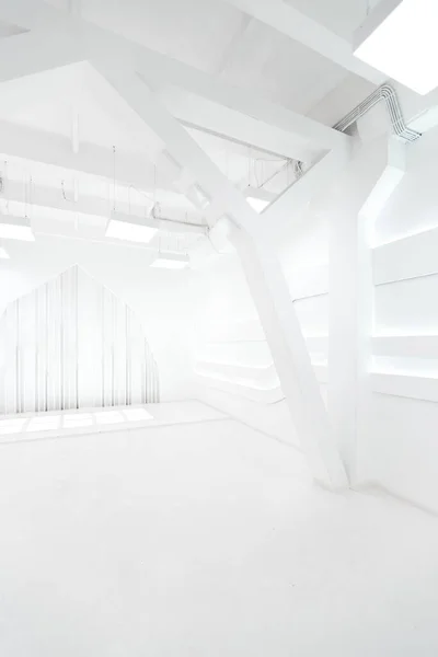抽象的未来派空房间内部白色和照明风格的宇宙飞船 墙上的几何装饰 — 图库照片