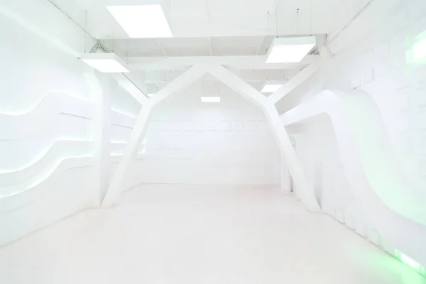 Abstract Futuristic Empty Room Interior White Illumination Style Spaceship Geometric — Stock Photo, Image