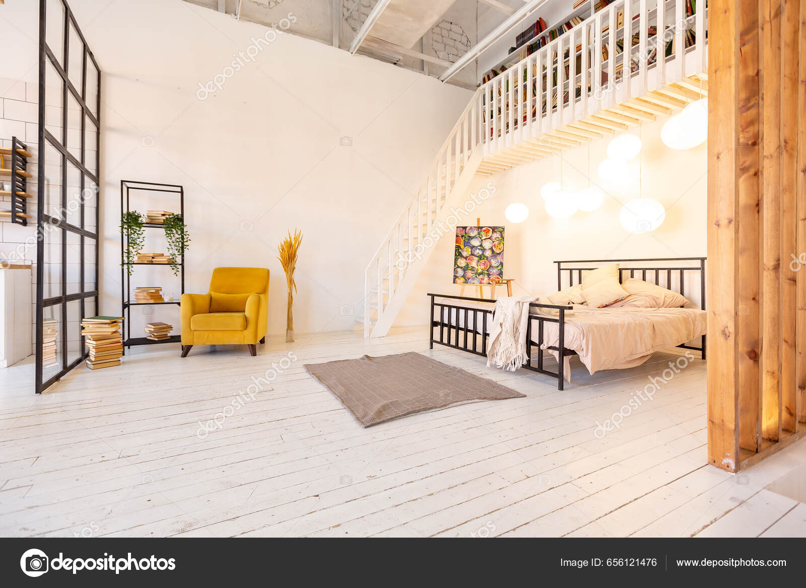 Πολυτελές Μοντέρνο Σχεδιασμό Ενός Ζεστού Μικρού Σκανδιναβικού Στυλ Στούντιο  Διαμέρισμα — Φωτογραφία Αρχείου © 4595886 #656121476