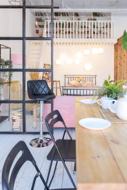 İskandinav tarzı lüks bir stüdyo dairesinin lüks modern tasarımı