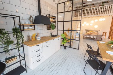 İskandinav tarzı lüks bir stüdyo dairesinin lüks modern tasarımı