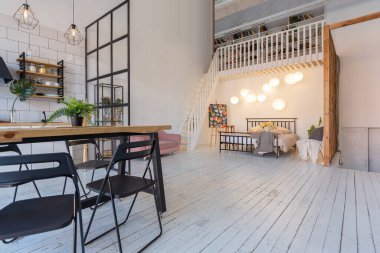 İskandinav tarzı lüks bir stüdyo dairesinin lüks modern tasarımı
