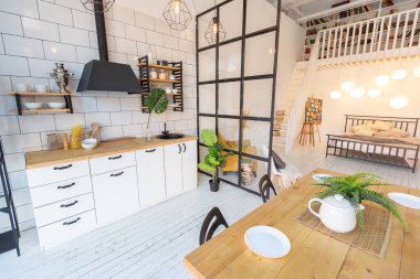 İskandinav tarzı lüks bir stüdyo dairesinin lüks modern tasarımı