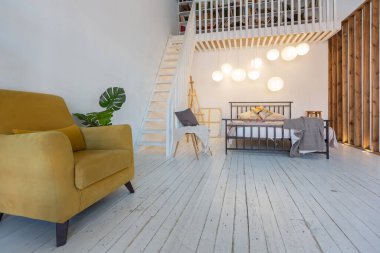 İskandinav tarzı lüks bir stüdyo dairesinin lüks modern tasarımı