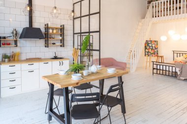 İskandinav tarzı lüks bir stüdyo dairesinin lüks modern tasarımı