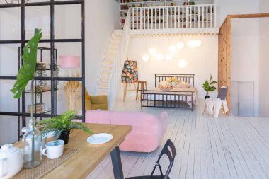İskandinav tarzı lüks bir stüdyo dairesinin lüks modern tasarımı
