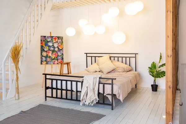 Design Moderne Luxe Petit Studio Confortable Style Scandinave Avec Des — Photo