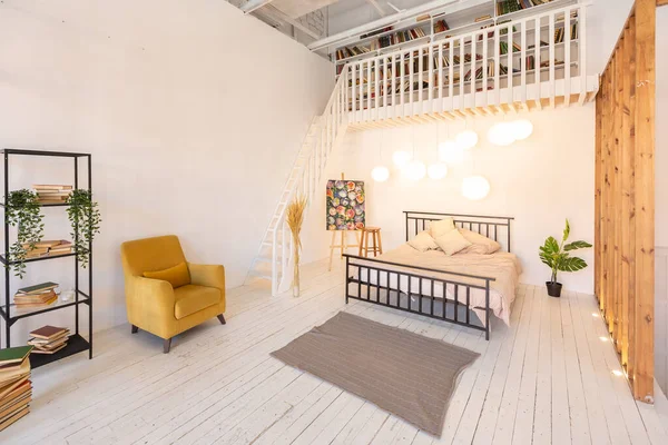 Diseño Moderno Lujo Pequeño Acogedor Apartamento Estudio Estilo Escandinavo Con — Foto de Stock